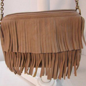 Tan Faux Leather Fringe Shoulder Bag